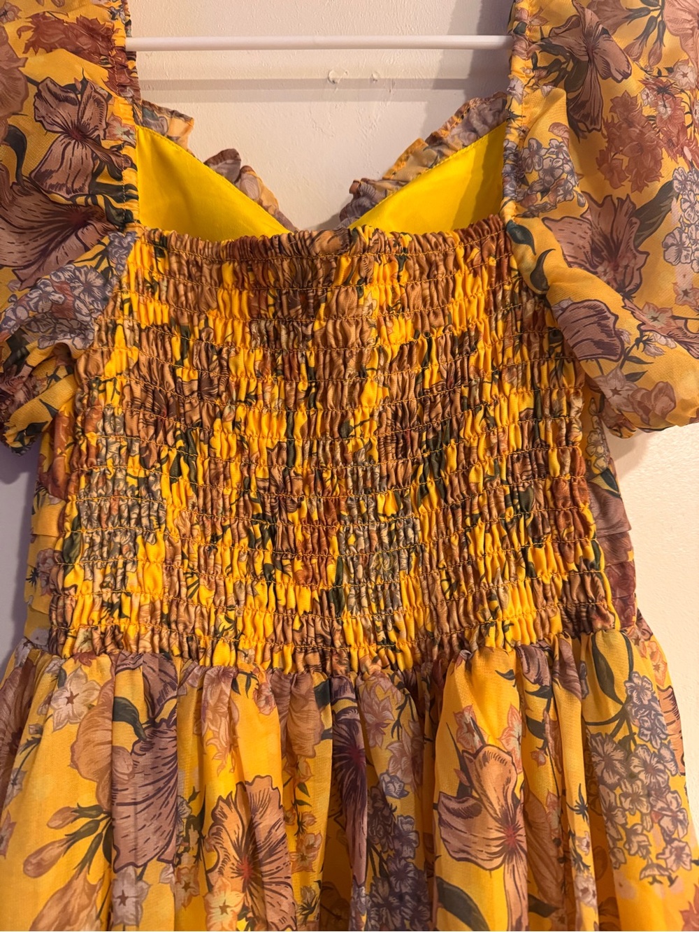 Yellow Floral Puff-Sleeve Midi Dress/ NEW - Picture 5 of 10